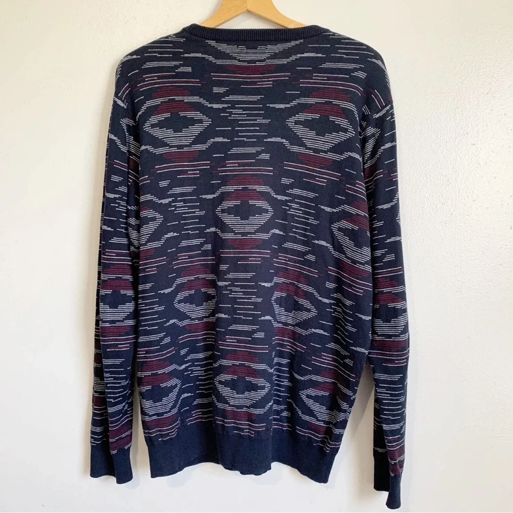 Frank And Oak Blue Ikat Print Sweater Mens XL Modern Heritage Retro 80s